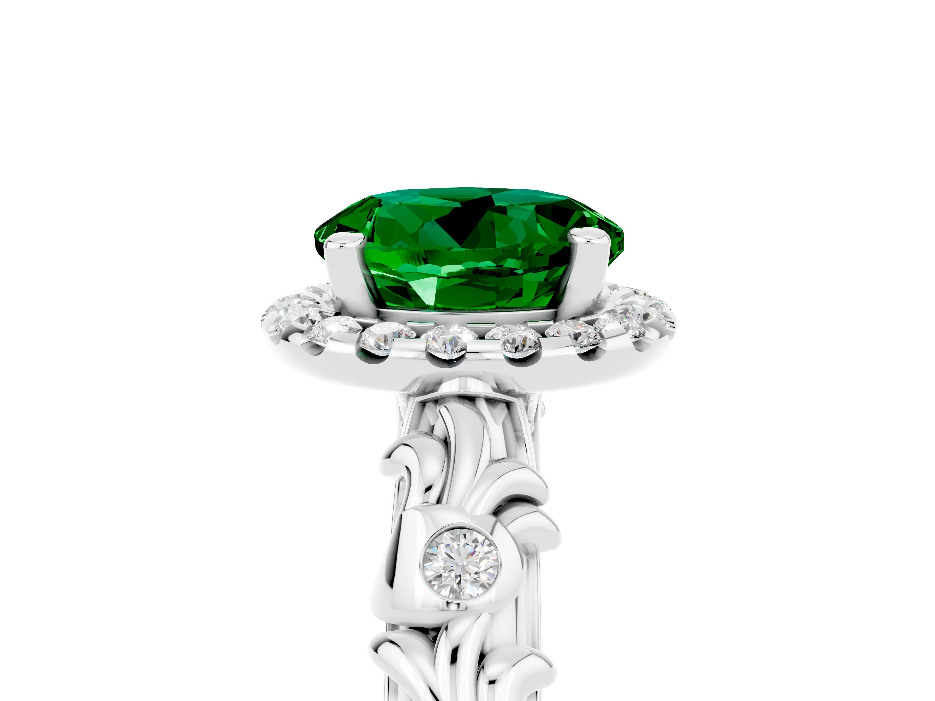 White gold Round Cut Halo Diamond Solitaire with Filigree Band and Four-Prong Setting_5