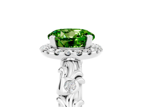 White gold Round Cut Halo Diamond Solitaire with Filigree Band and Four-Prong Setting_5