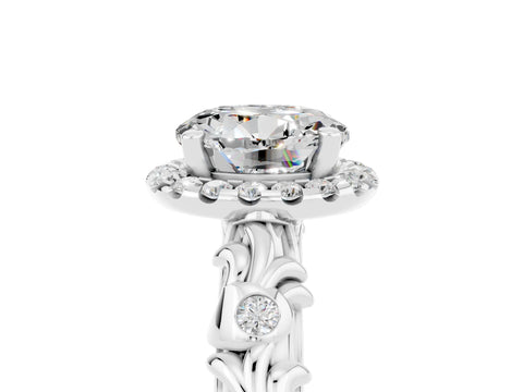 White gold Round Cut Halo Diamond Solitaire with Filigree Band and Four-Prong Setting_5