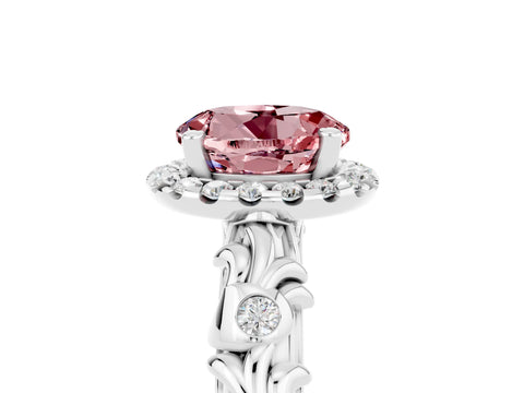 White gold Round Cut Halo Diamond Solitaire with Filigree Band and Four-Prong Setting_5