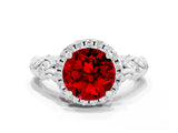 White gold Round Cut Halo Diamond Solitaire with Filigree Band and Four-Prong Setting
