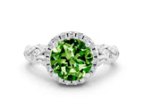 White gold Round Cut Halo Diamond Solitaire with Filigree Band and Four-Prong Setting