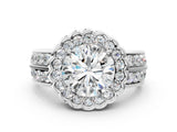 White gold Round Cut Halo Diamond Split Shank Ring with Scalloped Prong Setting_80