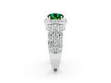 White gold Round Cut Halo Emerald Ring with Round  Split Shank and Prong Setting_14