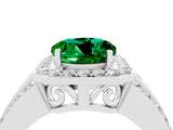 White gold Round Cut Halo Emerald Ring with Round  Split Shank and Prong Setting_16