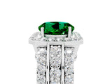 White gold Round Cut Halo Emerald Ring with Round  Split Shank and Prong Setting_17