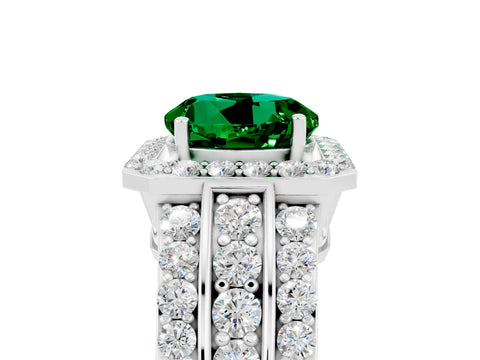 White gold Round Cut Halo Emerald Ring with Round  Split Shank and Prong Setting_17
