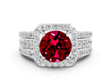 White gold Round Cut Halo Garnet Ring with Round  Split Shank and Prong Setting_12