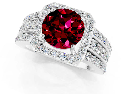 White gold Round Cut Halo Garnet Ring with Round  Split Shank and Prong Setting_13