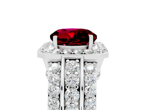 White gold Round Cut Halo Garnet Ring with Round  Split Shank and Prong Setting_17