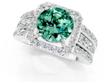 White gold Round Cut Halo Green Sapphire Ring with Split Shank and Four-Prong Setting_1