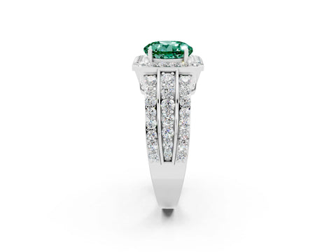 White gold Round Cut Halo Green Sapphire Ring with Split Shank and Four-Prong Setting_2