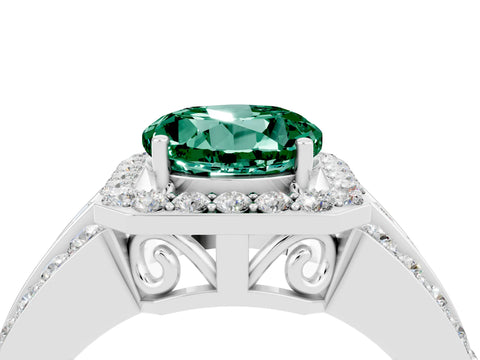 White gold Round Cut Halo Green Sapphire Ring with Split Shank and Four-Prong Setting_4