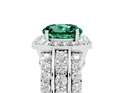 White gold Round Cut Halo Green Sapphire Ring with Split Shank and Four-Prong Setting_5