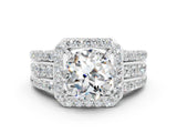 White gold Round Cut Halo Moissanite Ring with Round  Split Shank and Prong Setting_12