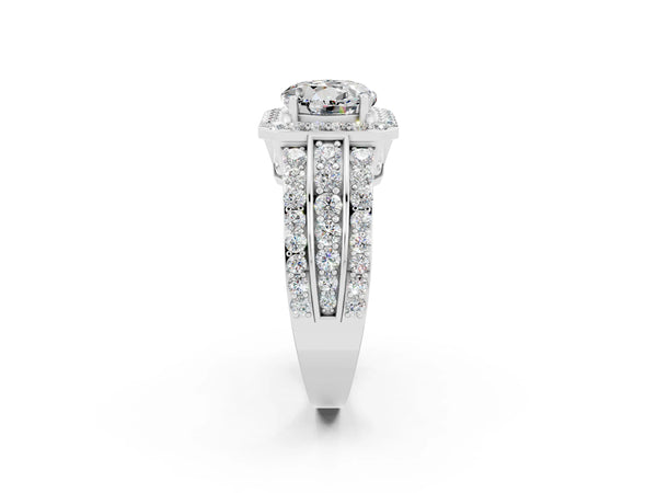 White gold Round Cut Halo Moissanite Ring with Round  Split Shank and Prong Setting