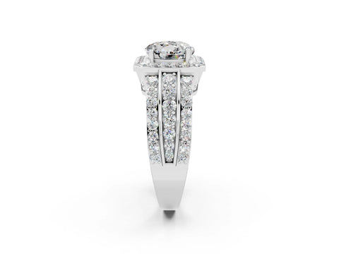 White gold Round Cut Halo Moissanite Ring with Round  Split Shank and Prong Setting_14