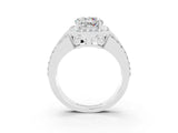 White gold Round Cut Halo Moissanite Ring with Round  Split Shank and Prong Setting_15
