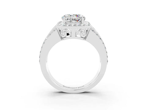 White gold Round Cut Halo Moissanite Ring with Round  Split Shank and Prong Setting_15