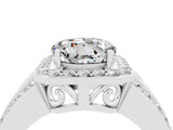 White gold Round Cut Halo Moissanite Ring with Round  Split Shank and Prong Setting_16
