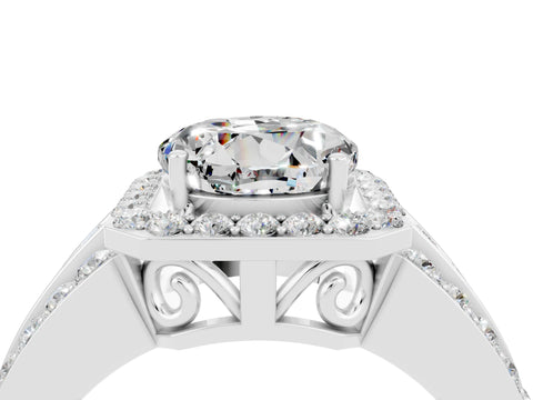 White gold Round Cut Halo Moissanite Ring with Round  Split Shank and Prong Setting_16