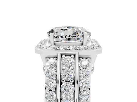White gold Round Cut Halo Moissanite Ring with Round  Split Shank and Prong Setting_17