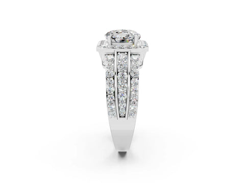 White gold Round Cut Halo Moissanite Ring with Split Shank and Four-Prong Setting_2