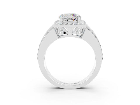 White gold Round Cut Halo Moissanite Ring with Split Shank and Four-Prong Setting_3