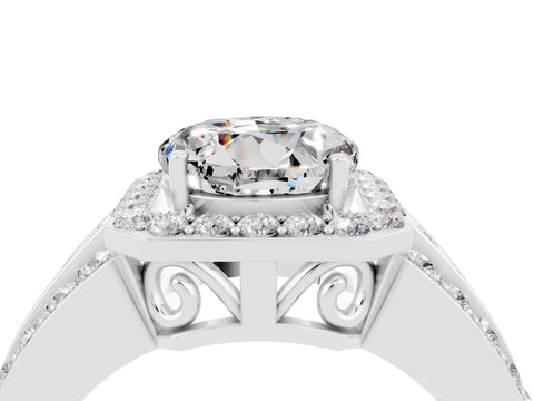 White gold Round Cut Halo Moissanite Ring with Split Shank and Four-Prong Setting_4