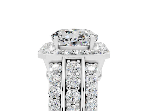 White gold Round Cut Halo Moissanite Ring with Split Shank and Four-Prong Setting_5