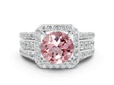 White gold Round Cut Halo Morganite Ring with Round  Split Shank and Prong Setting_12