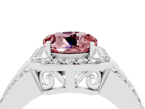 White gold Round Cut Halo Morganite Ring with Round  Split Shank and Prong Setting_16