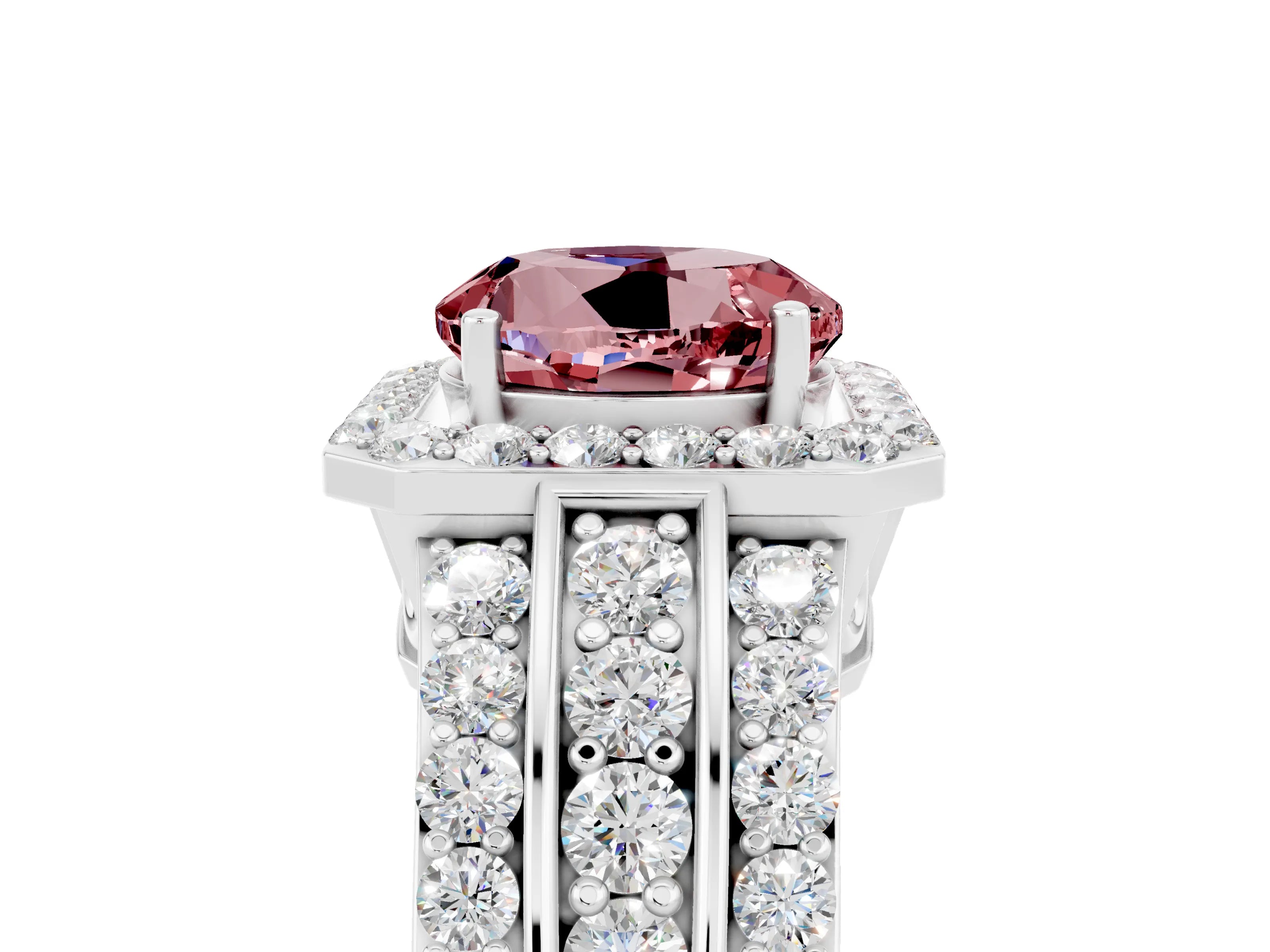 White gold Round Cut Halo Morganite Ring with Round  Split Shank and Prong Setting_17