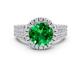 White gold Round Cut Halo Pavé Diamond Engagement Ring with Split Shank and Four-Prong Setting