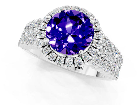 White gold Round Cut Halo Pavé Diamond Engagement Ring with Split Shank and Four-Prong Setting_1