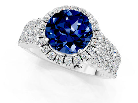 White gold Round Cut Halo Pavé Diamond Engagement Ring with Split Shank and Four-Prong Setting_1