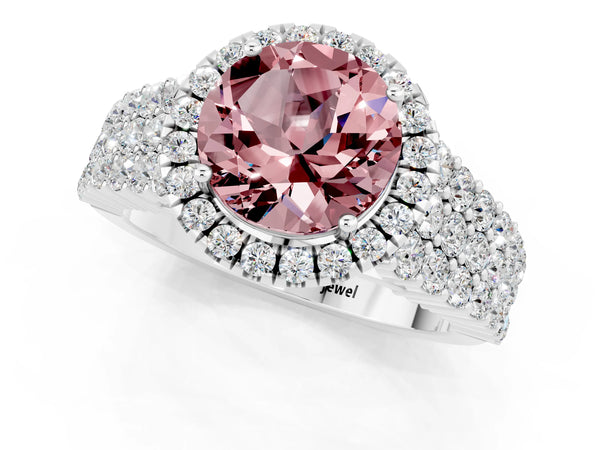 White gold Round Cut Halo Pavé Diamond Engagement Ring with Split Shank and Four-Prong Setting