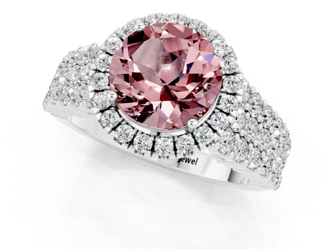 White gold Round Cut Halo Pavé Diamond Engagement Ring with Split Shank and Four-Prong Setting_1