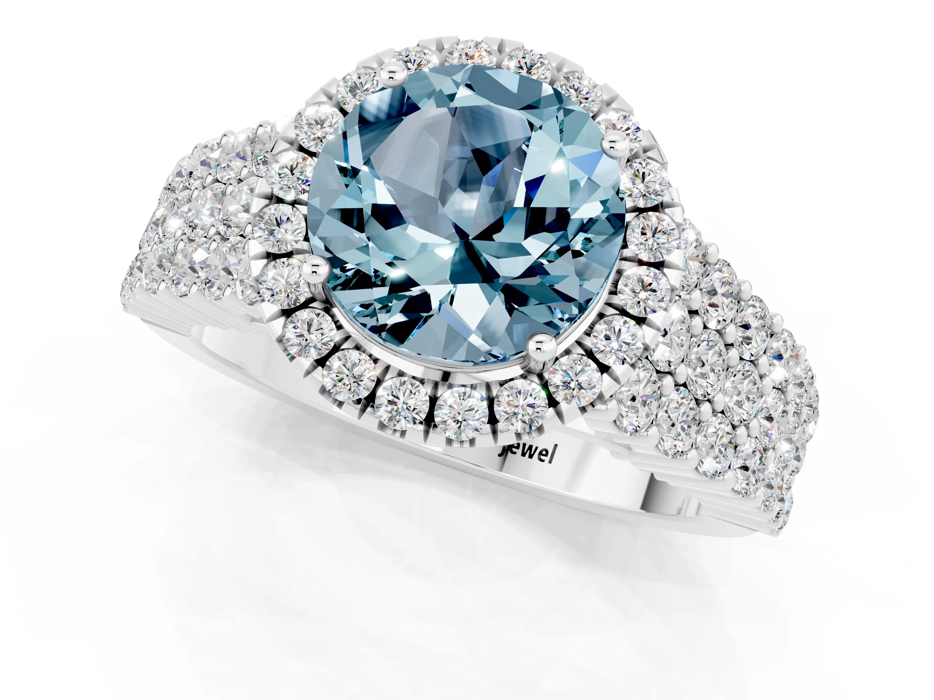 White gold Round Cut Halo Pavé Diamond Engagement Ring with Split Shank and Four-Prong Setting_1