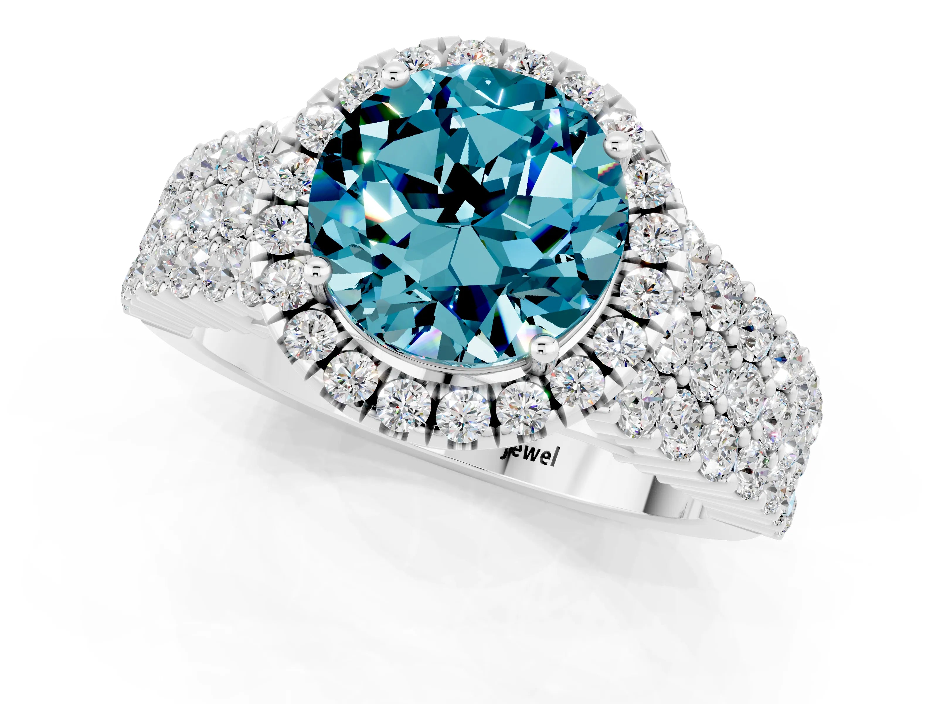 White gold Round Cut Halo Pavé Diamond Engagement Ring with Split Shank and Four-Prong Setting_1