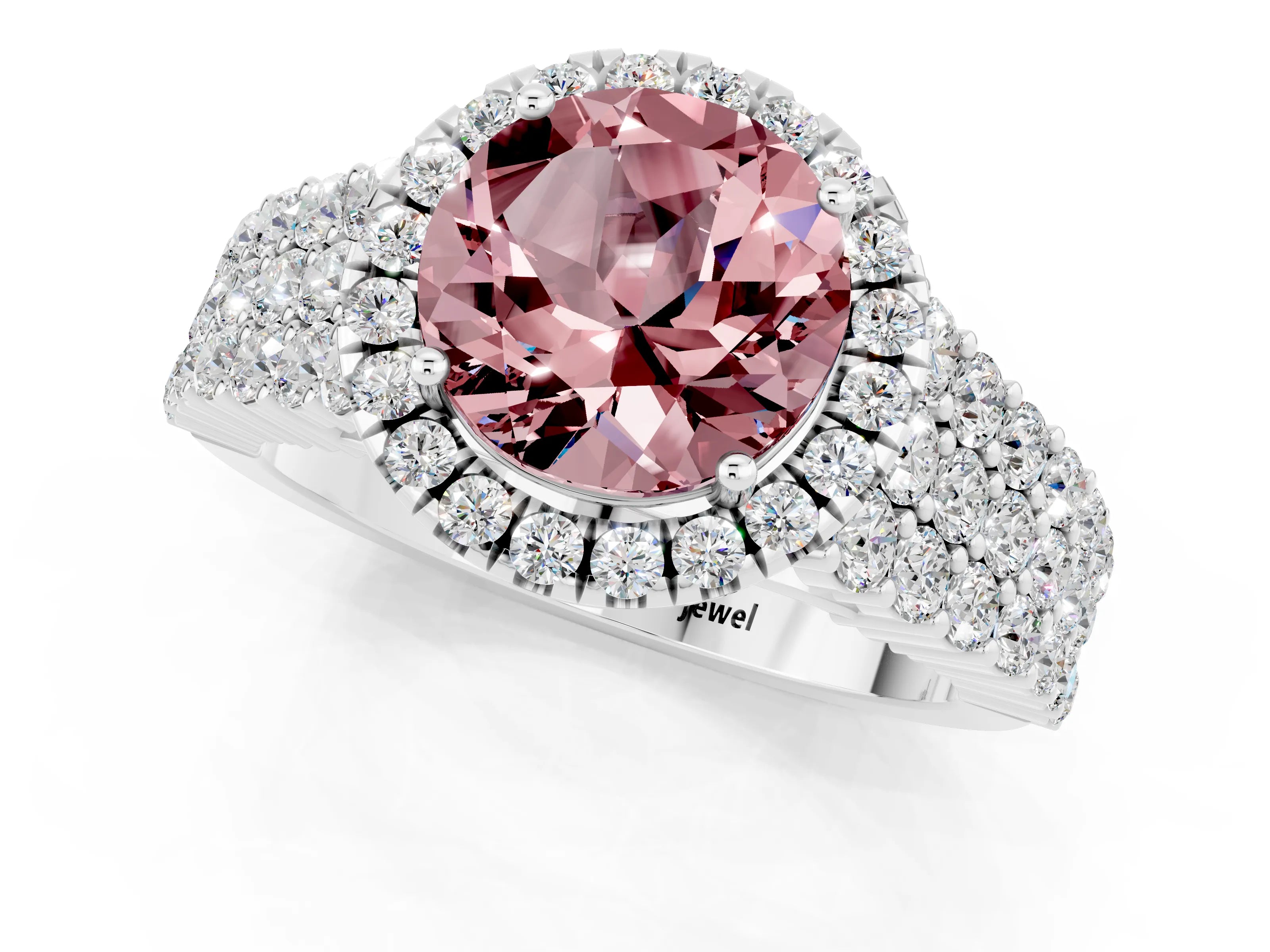 White gold Round Cut Halo Pavé Diamond Engagement Ring with Split Shank and Four-Prong Setting_1