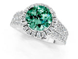 White gold Round Cut Halo Pavé Diamond Engagement Ring with Split Shank and Four-Prong Setting_1