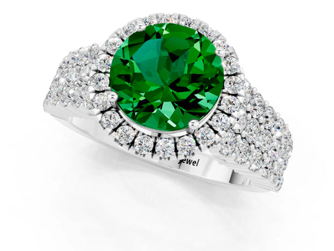 White gold Round Cut Halo Pavé Diamond Engagement Ring with Split Shank and Four-Prong Setting_1