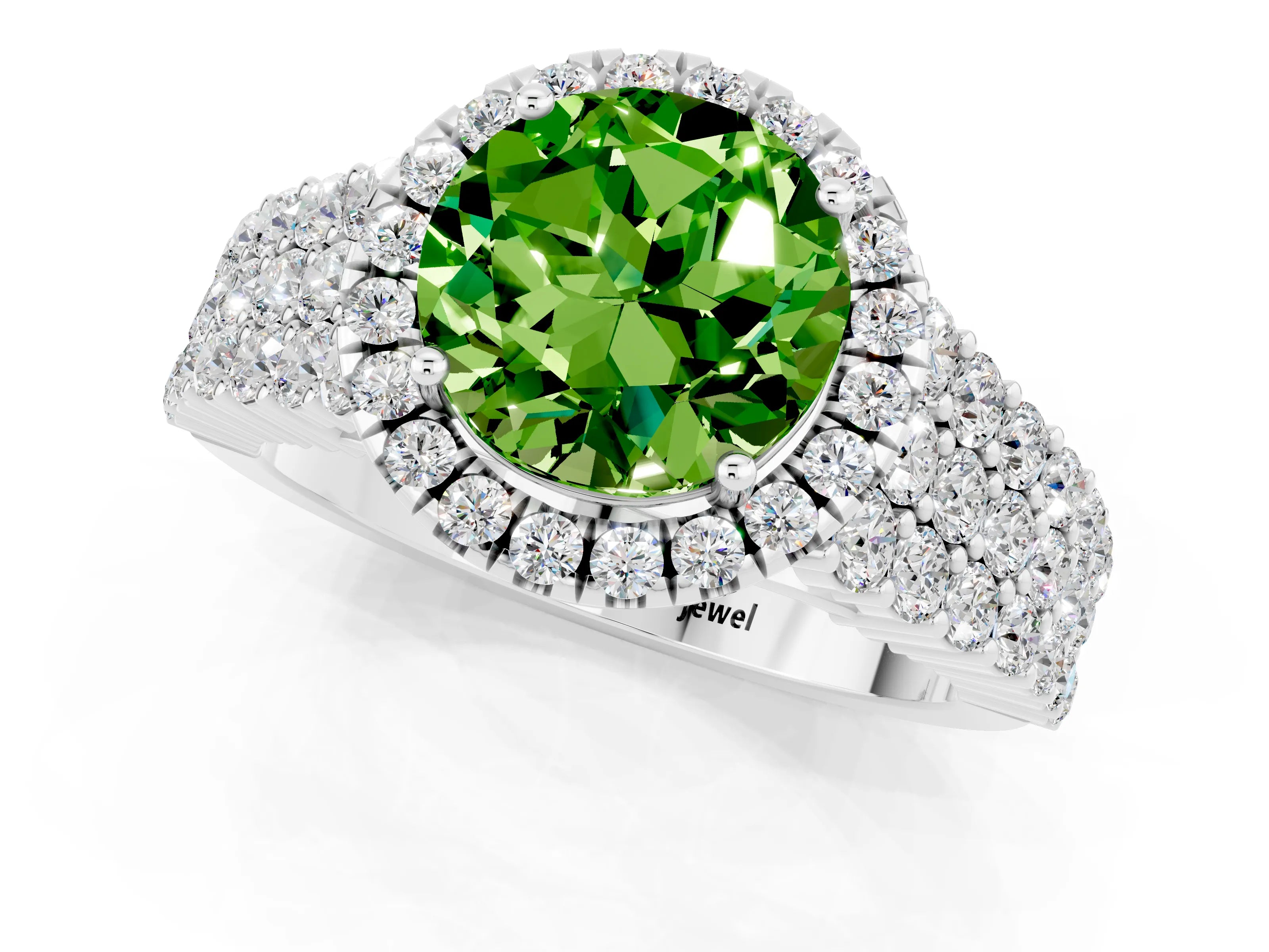 White gold Round Cut Halo Pavé Diamond Engagement Ring with Split Shank and Four-Prong Setting_1