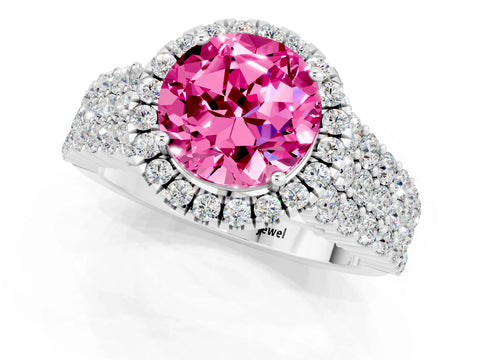 White gold Round Cut Halo Pavé Diamond Engagement Ring with Split Shank and Four-Prong Setting_1