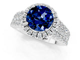 White gold Round Cut Halo Pavé Diamond Engagement Ring with Split Shank and Four-Prong Setting_1