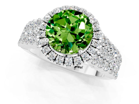 White gold Round Cut Halo Pavé Diamond Engagement Ring with Split Shank and Four-Prong Setting_1