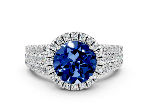 White gold Round Cut Halo Pavé Diamond Engagement Ring with Split Shank and Four-Prong Setting
