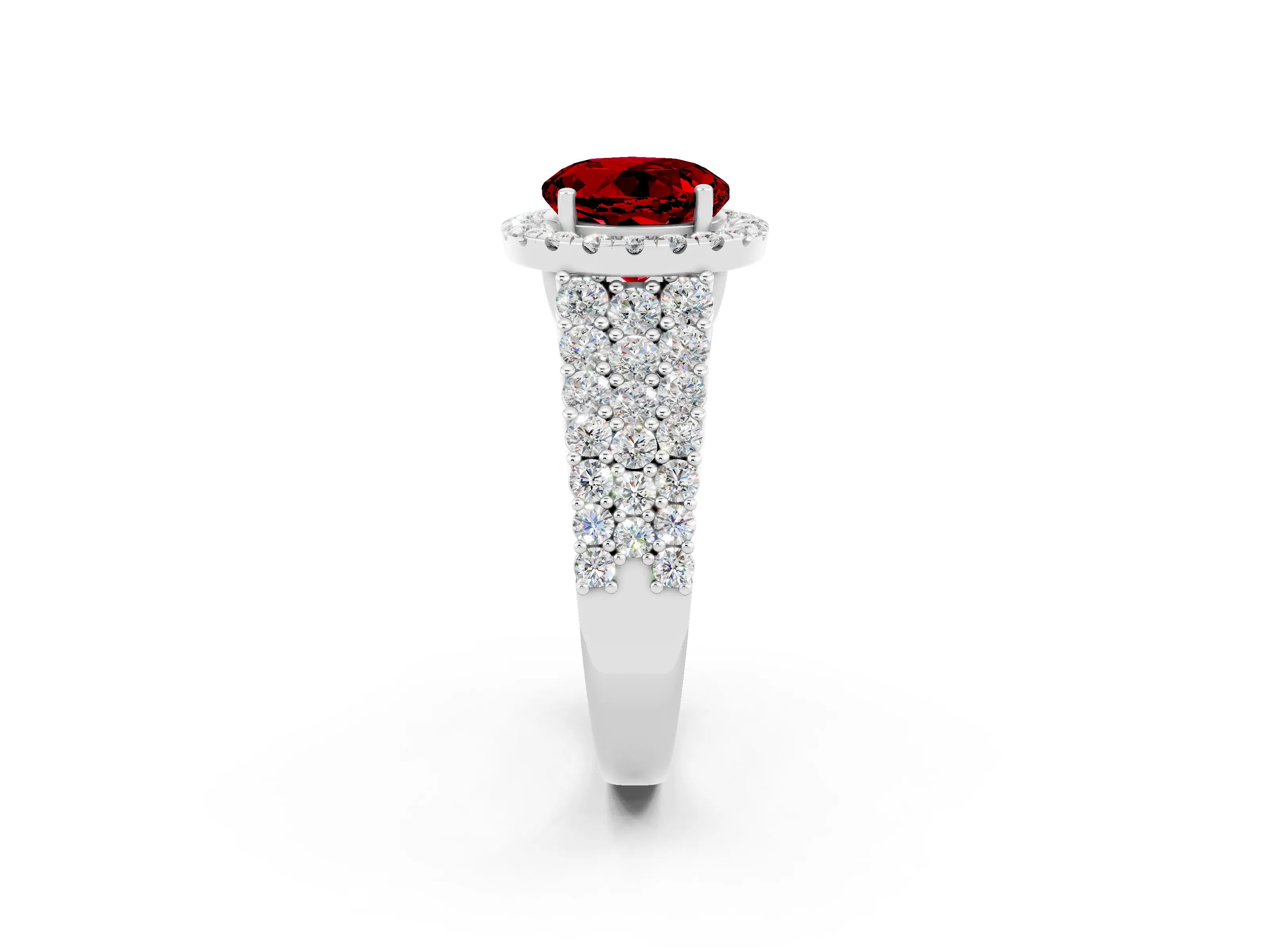 White gold Round Cut Halo Pavé Diamond Engagement Ring with Split Shank and Four-Prong Setting_2
