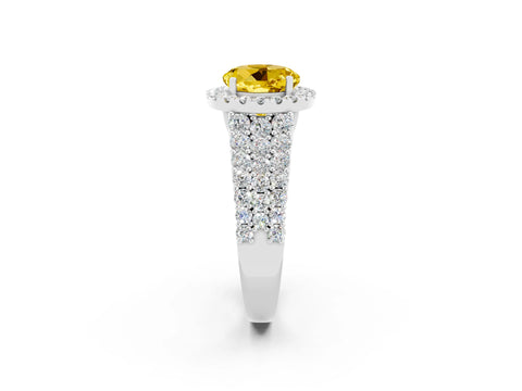White gold Round Cut Halo Pavé Diamond Engagement Ring with Split Shank and Four-Prong Setting_2
